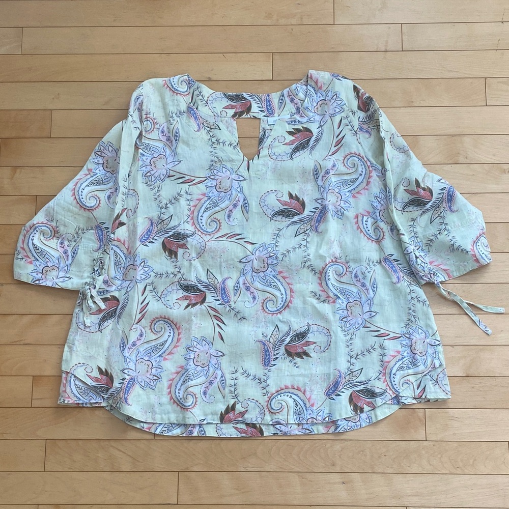 J. Jill Mint Green Paisley Linen Blouse
